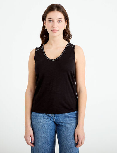D&eacute;bardeur col v noir femme