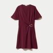 Robe courte &eacute;vas&eacute;e col v manches courtes bordeaux femme
