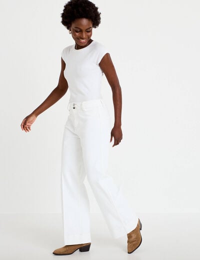 Jean wide leg taille haute denim blanc femme