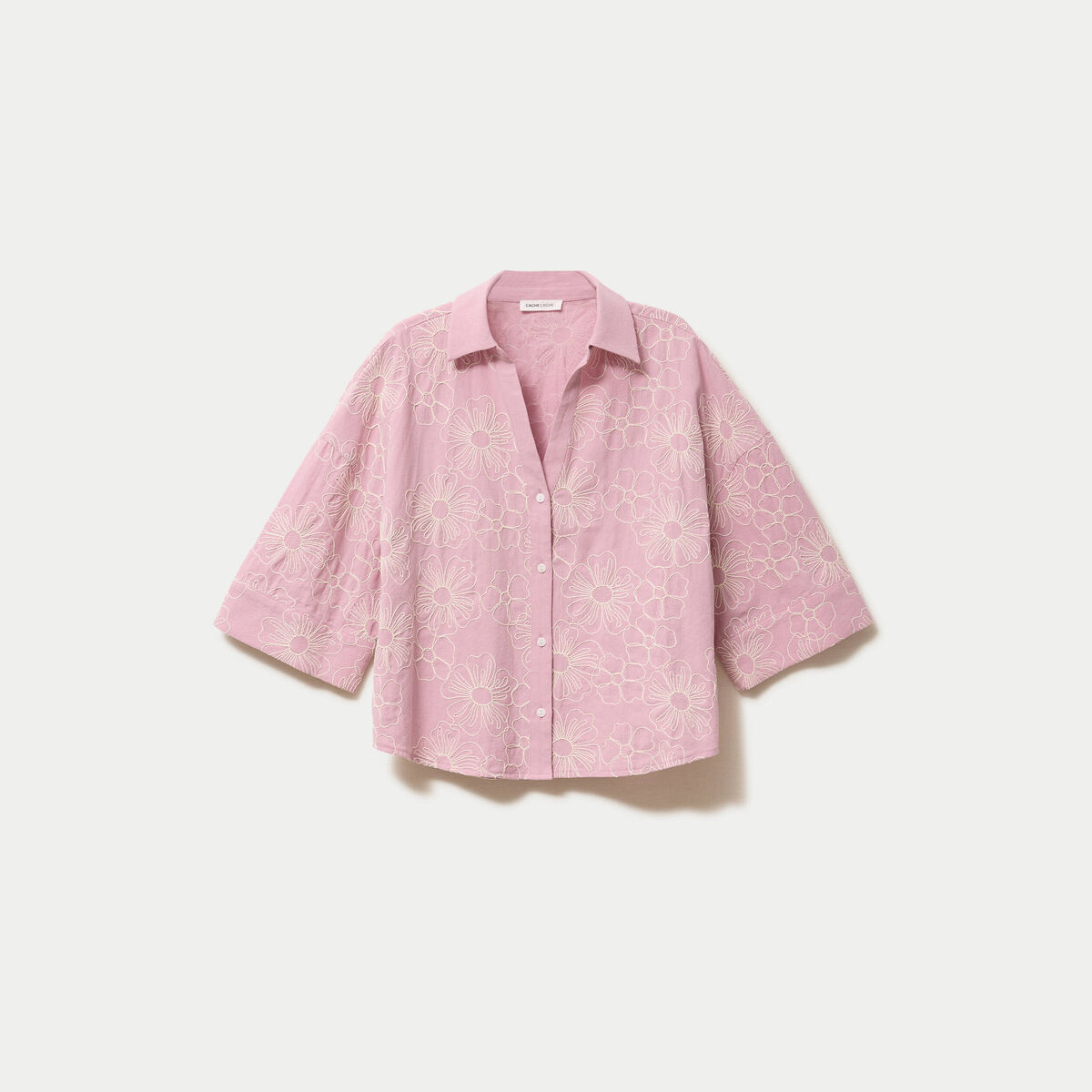 Blouse boyfriend manches 3/4 rose clair femme