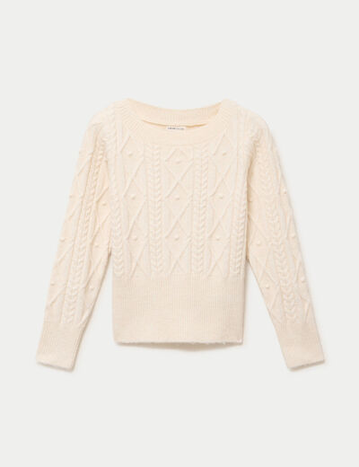 Pull col bateau manches longues ivoire femme