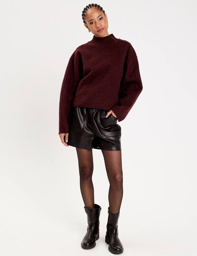 Sweat col montant rouge fonc&eacute; femme