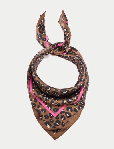 Foulard carr&eacute; satin taupe femme