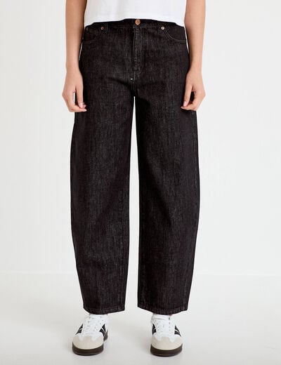 Jean barrel cropped taille standard denim noir femme