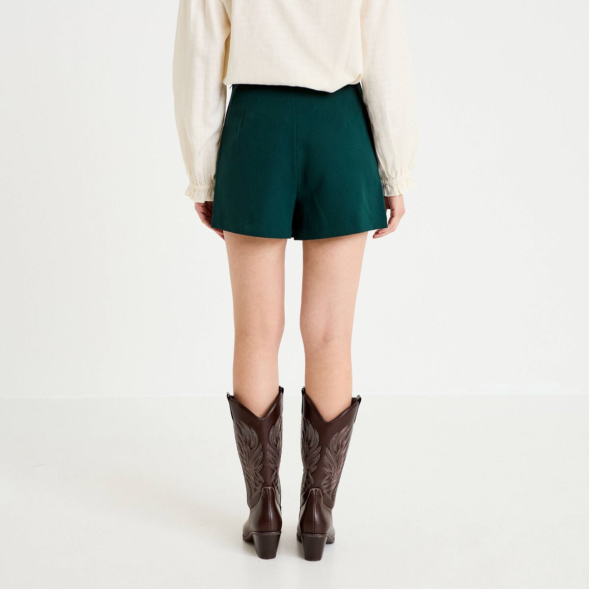 Jupe-short trap&egrave;ze courte vert fonc&eacute; femme