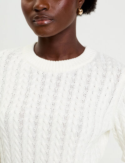 Pull torsad&eacute; ecru femme