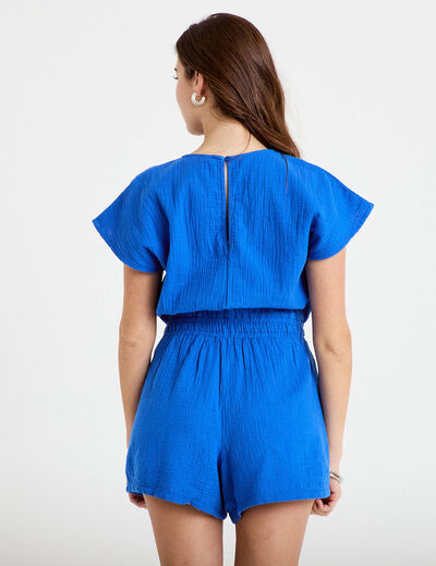Combishort pliss&eacute; bleu electrique femme
