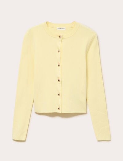 Gilet ajust&eacute; cropped col rond jaune clair femme