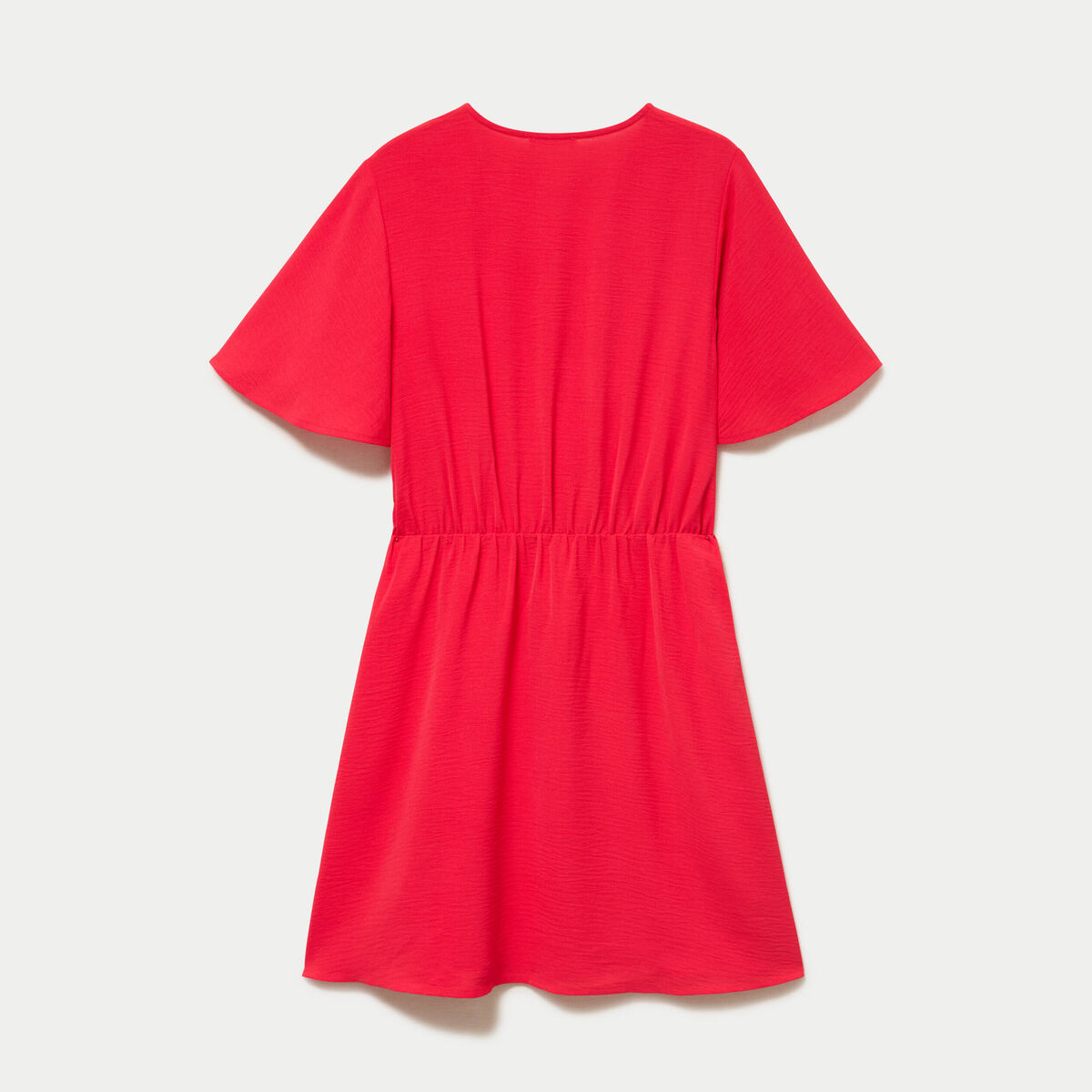 Robe courte &eacute;vas&eacute;e col v manches courtes rouge femme