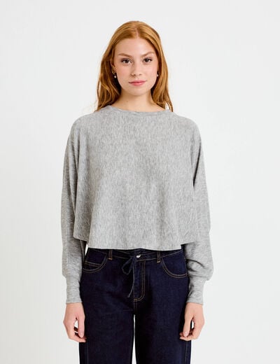 Cape boyfriend cropped col rond gris clair femme