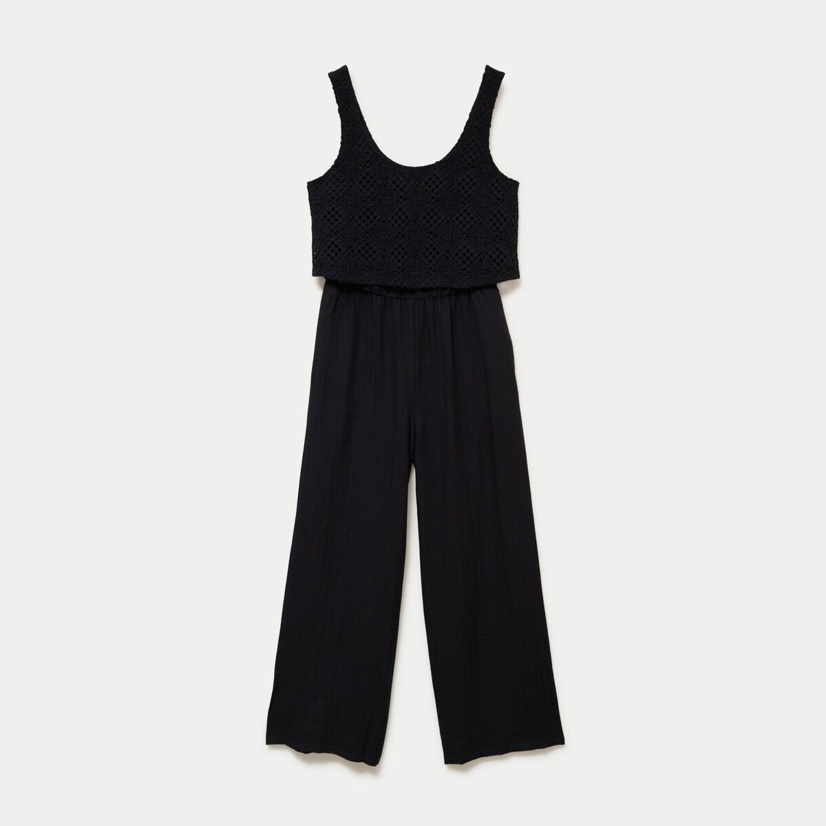 Combinaison bi-mati&egrave;re coupe large noir femme