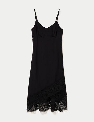 Robe droite col v en dentelle noir femme