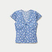 T-shirt ajust&eacute; court d&eacute;collet&eacute; dentelle bleu femme