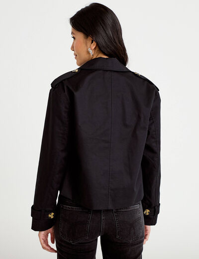 Trench droit court col tailleur noir femme