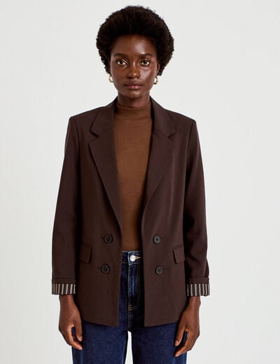 Blazer ajust&eacute; manches longues marron fonc&eacute; femme