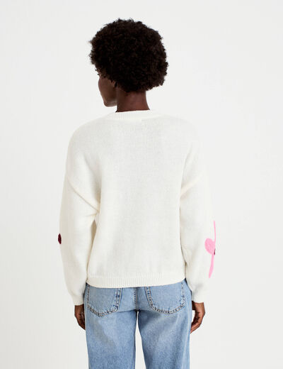 Pull oversize col rond manches longues ecru femme