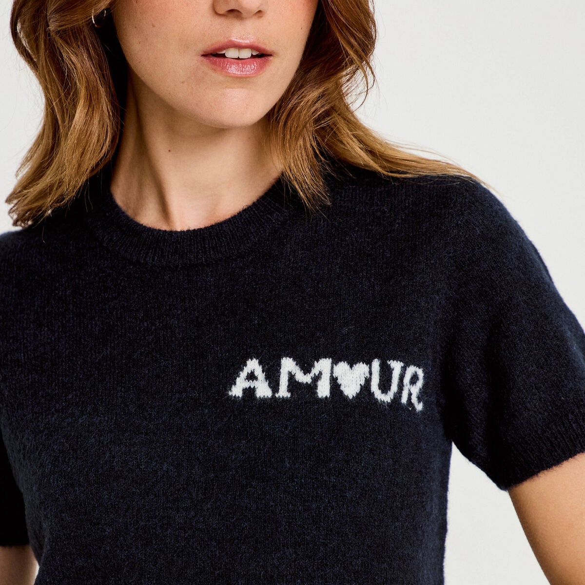 Pull ample manches courtes bleu marine femme