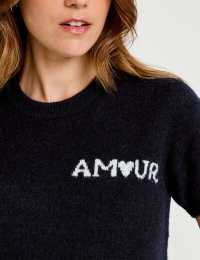 Pull ample manches courtes bleu marine femme
