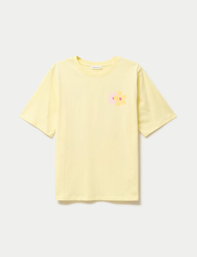 T-shirt col rond manches courtes jaune clair femme