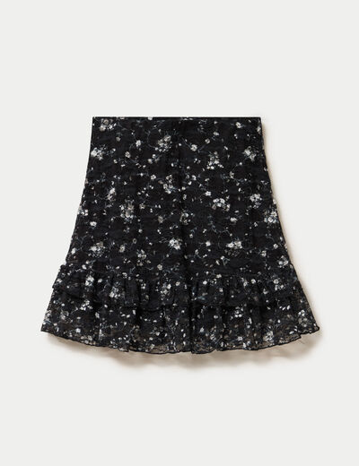 Jupe patineuse courte en dentelle noir femme
