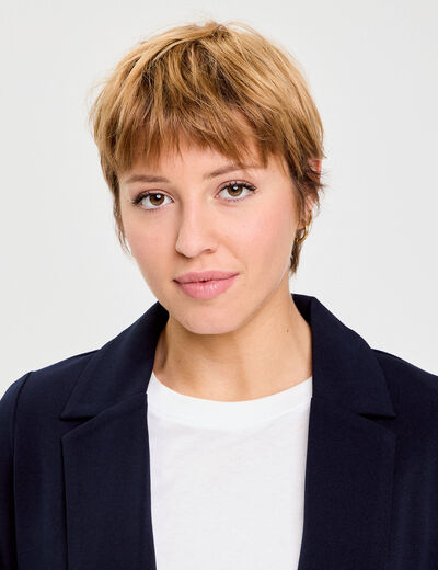 Veste blazer manches 3/4 bleu marine femme