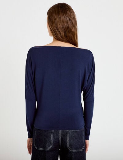 T-shirt col bateau manches longues bleu marine femme
