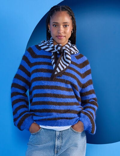 Pull ample col rond manches longues bleu electrique femme