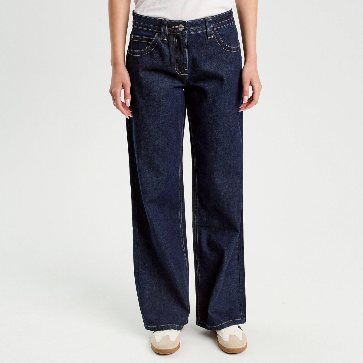 Jeans droit taille basse denim brut femme
