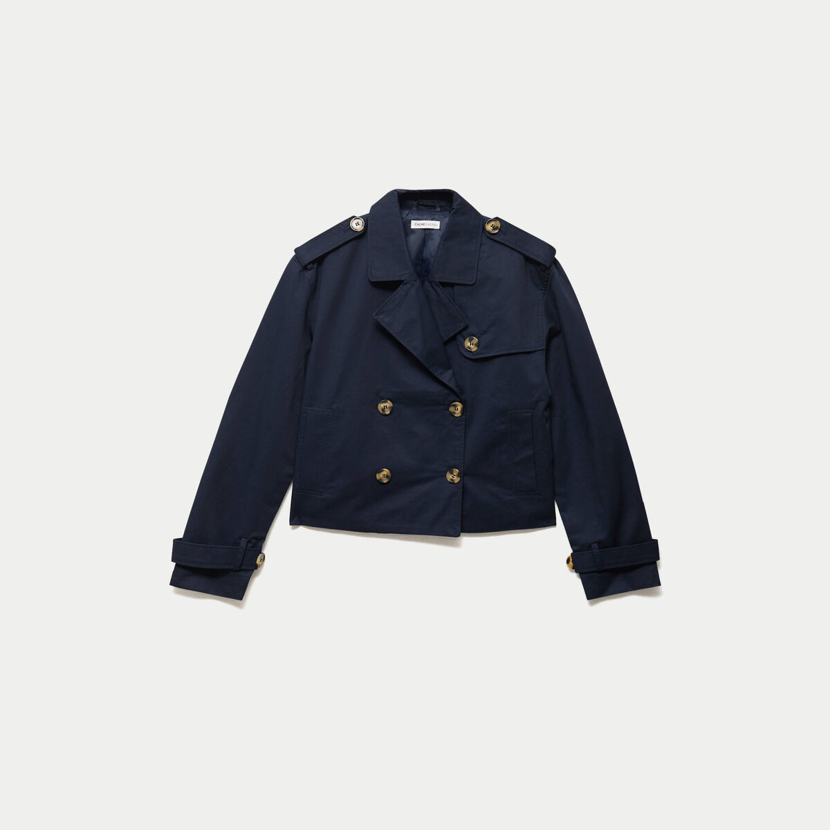Trench droit court col tailleur bleu marine femme
