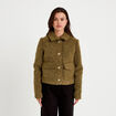 Veste droite bouclette col classique vert kaki femme