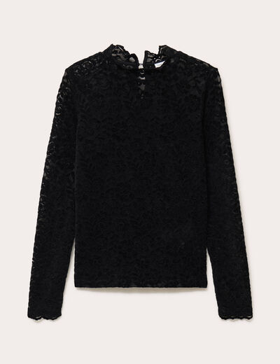 T-shirt dentelle manches longues noir femme