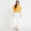 Pantalon large fluide taille &eacute;lastiqu&eacute;e ecru femme