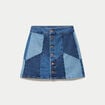 Jupe courte &eacute;vas&eacute;e taille haute en jean denim double stone femme