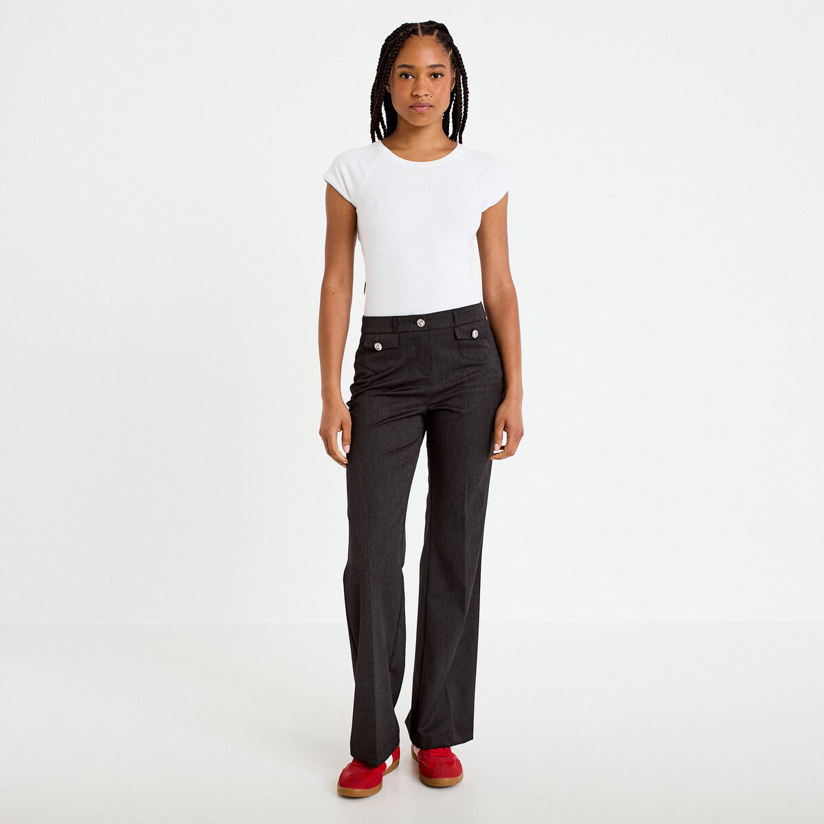 Pantalon bootcut taille basse gris fonc&eacute; femme