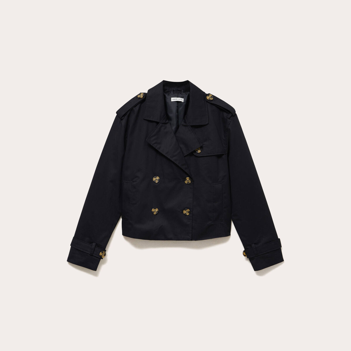 Trench droit court col tailleur noir femme