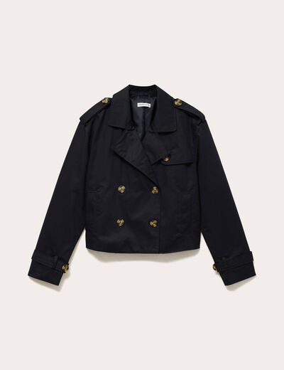 Trench droit court col tailleur noir femme