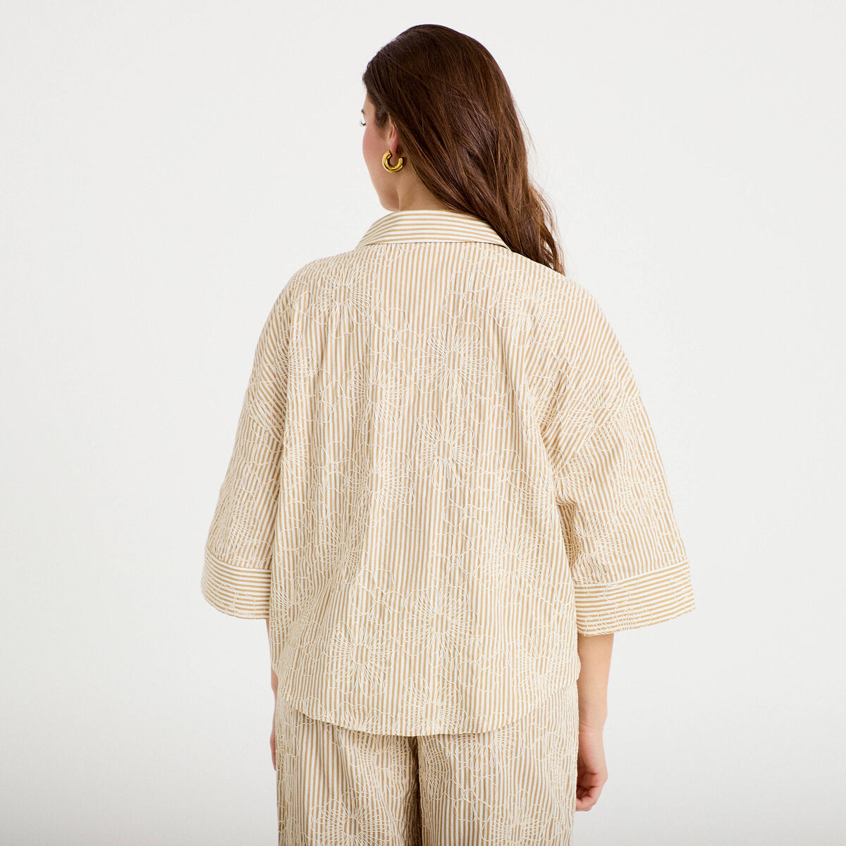 Blouse boyfriend manches 3/4 beige moyen femme