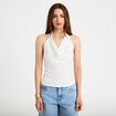 Top ajust&eacute; sans manches col b&eacute;nitier ecru femme