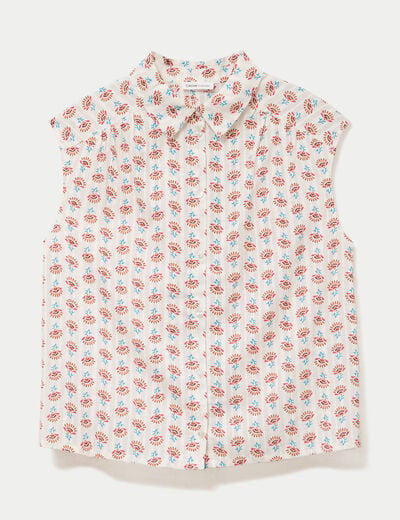 Chemise ample sans manches col classique beige femme