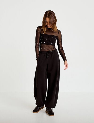 Body ajust&eacute; manches longues col bateau noir femme