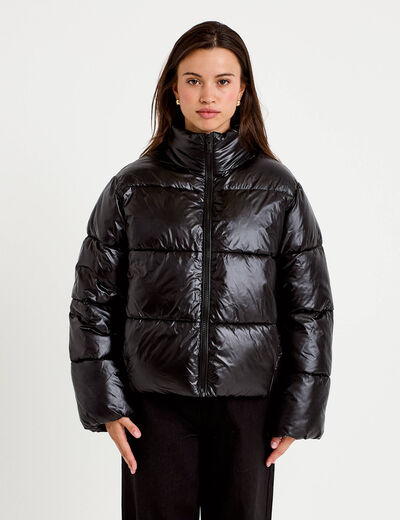 Doudoune col montant bas resserr&eacute; noir femme