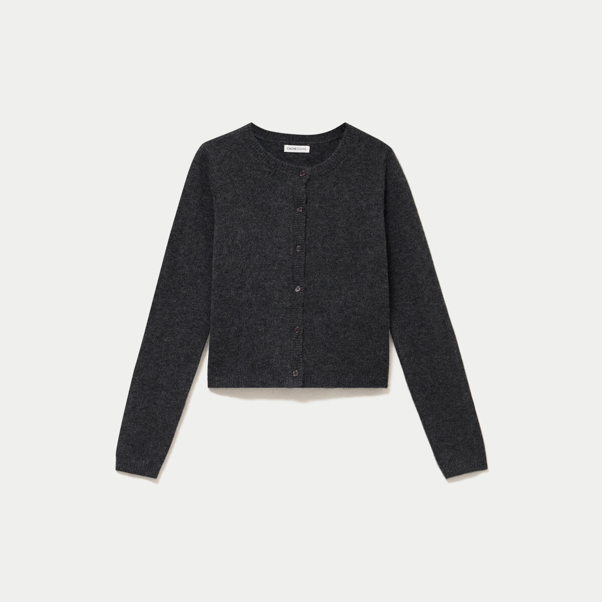 Gilet boutonn&eacute; manches longues gris fonc&eacute; femme