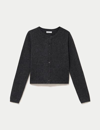Gilet boutonn&eacute; manches longues gris fonc&eacute; femme