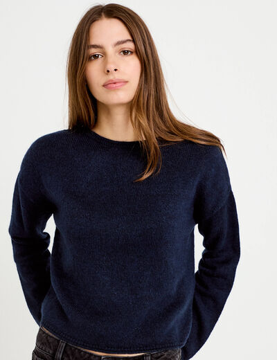 Pull manches longues bleu marine femme