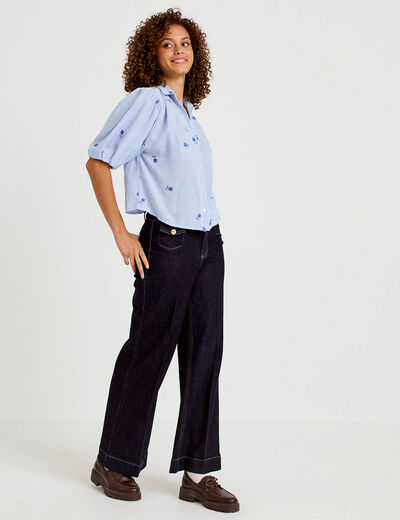 Chemise droite col classique manches 3/4 bleu clair femme