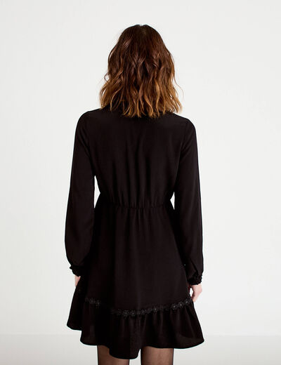 Robe &eacute;vas&eacute;e col v manches longues noir femme