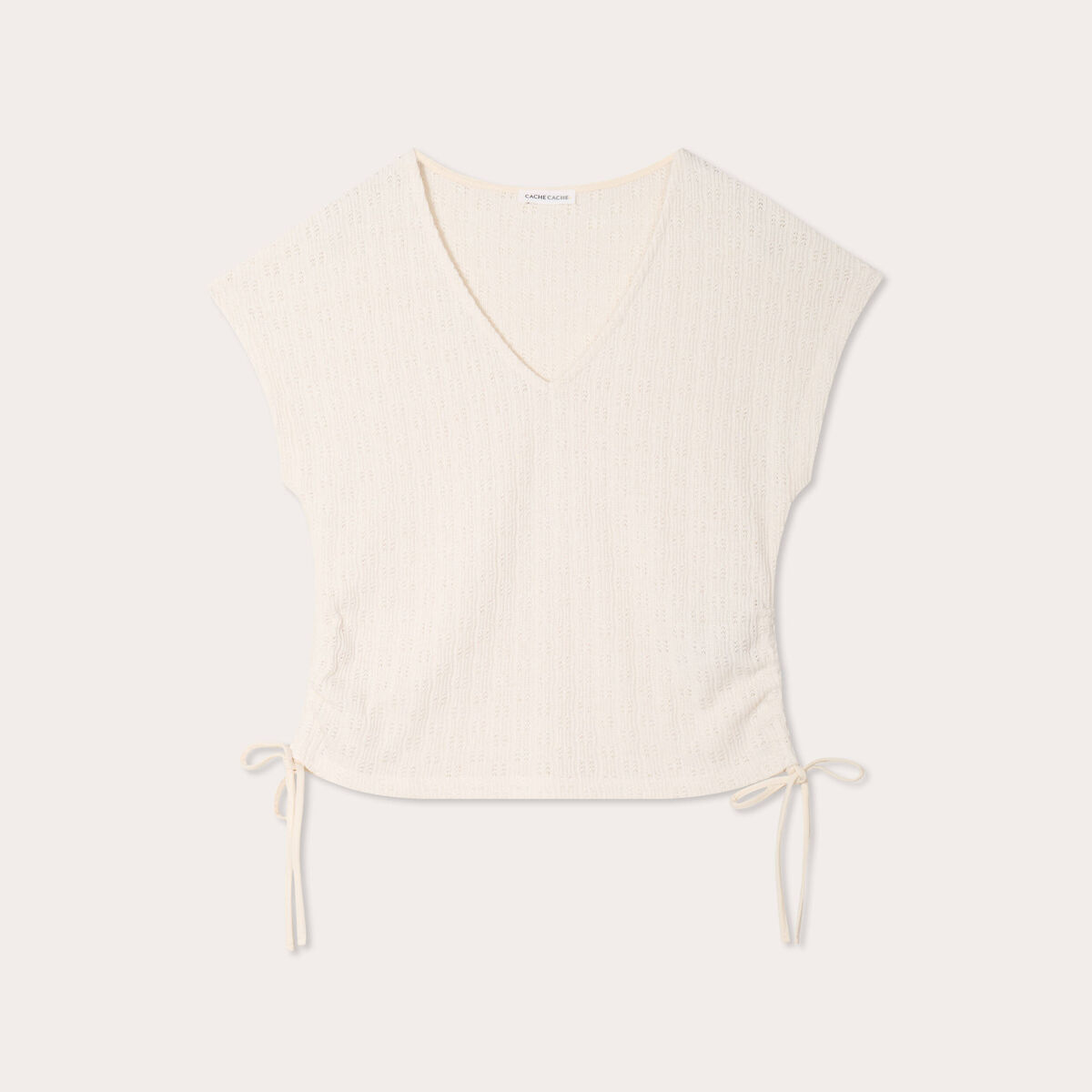 T-shirt ajour&eacute; d&eacute;tails cordons ecru femme