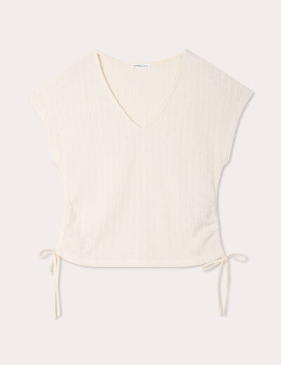 T-shirt ajour&eacute; d&eacute;tails cordons ecru femme
