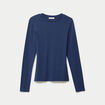 T-shirt cintr&eacute; col rond manches longues bleu fonc&eacute; femme