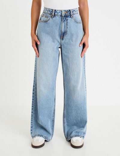 Jean wide leg taille haute Petite denim double stone femme